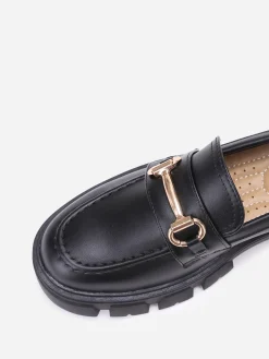 Outlet La Modeuse Mocassins en simili à bride dorée Noir