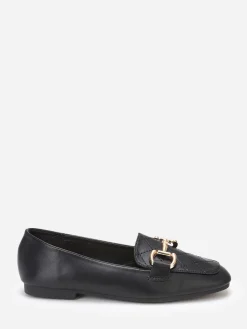 Outlet La Modeuse Mocassins en surpiqûres à boucle dorée Noir