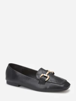 Outlet La Modeuse Mocassins en surpiqûres à boucle dorée Noir