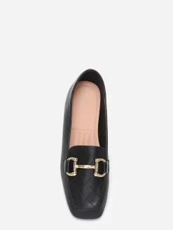 Outlet La Modeuse Mocassins en surpiqûres à boucle dorée Noir