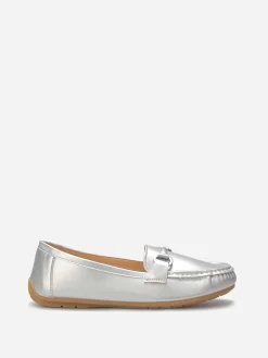 New La Modeuse Mocassins slippers à mors métallique Argenté
