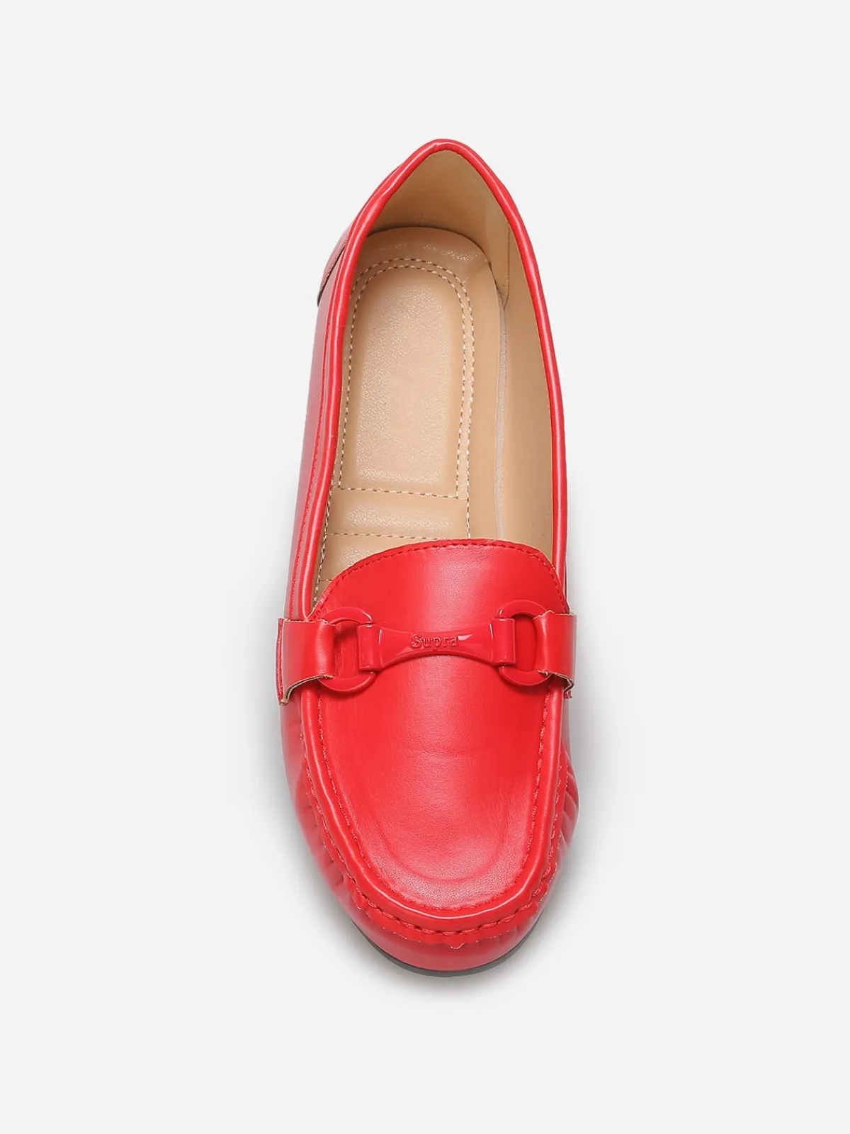 Outlet La Modeuse Mocassins slippers à mors métallique Rouge