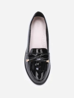 New La Modeuse Mocassins slippers vernis à frange et noeud Noir