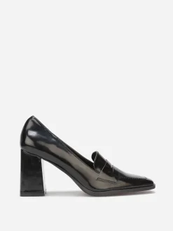 Best La Modeuse Mocassins vernis à talon et surpiqûres Noir