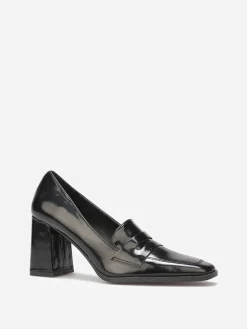 Best La Modeuse Mocassins vernis à talon et surpiqûres Noir
