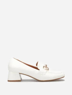 Sale La Modeuse Mocassins vernis à talon et mors doré Blanc