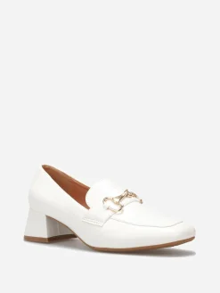 Sale La Modeuse Mocassins vernis à talon et mors doré Blanc