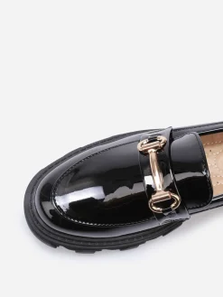 La Modeuse Mocassins vernis crantés à mors doré Noir