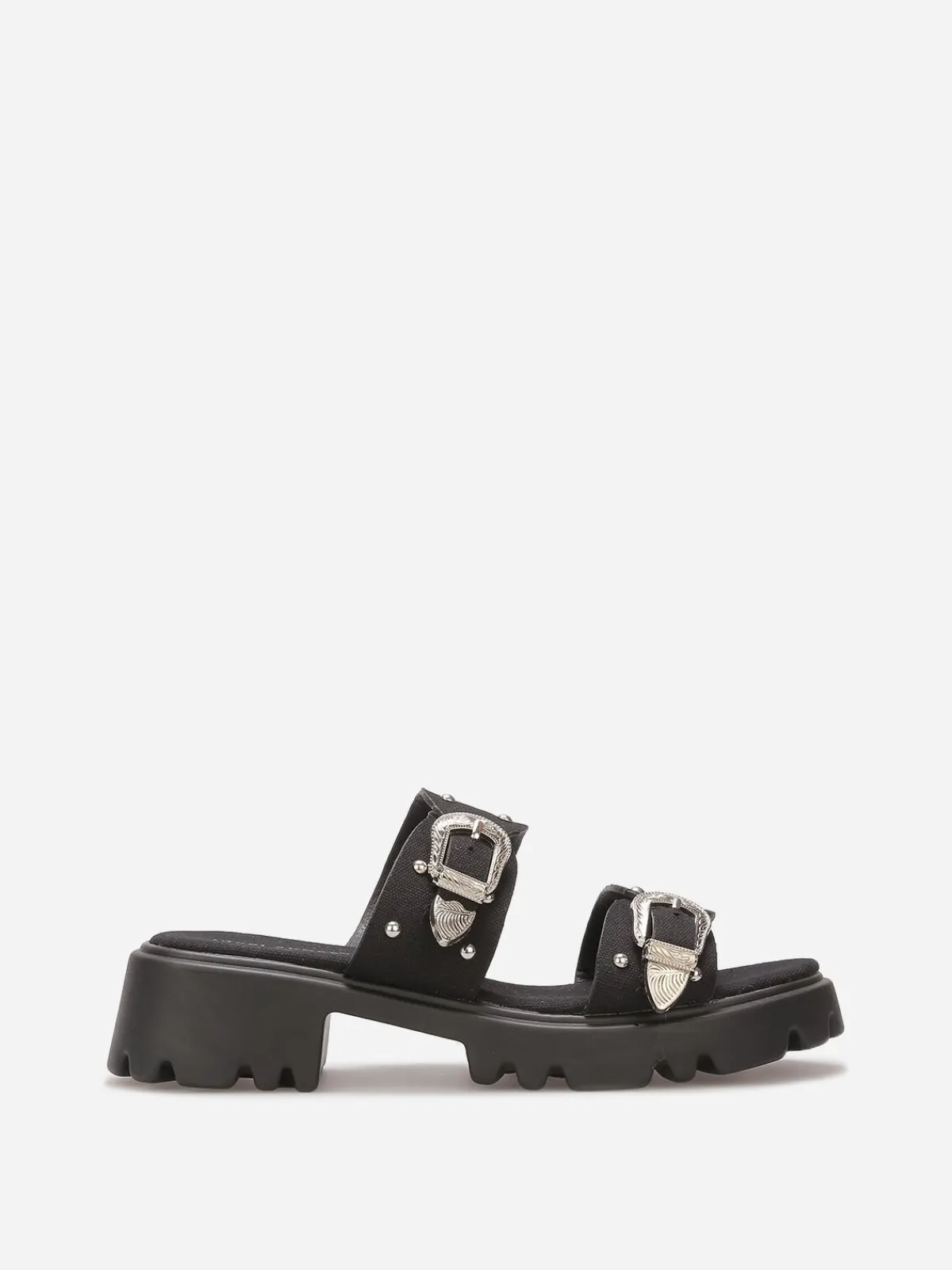 Sale La Modeuse Mules à boucles et clous argentés Noir