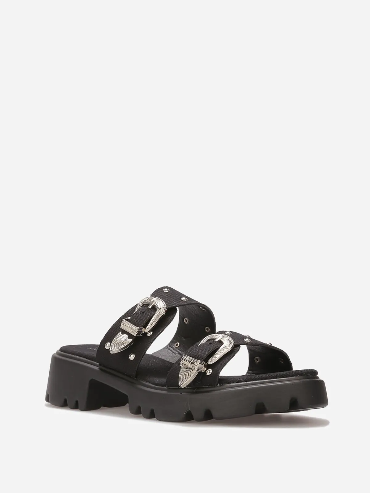 Sale La Modeuse Mules à boucles et clous argentés Noir