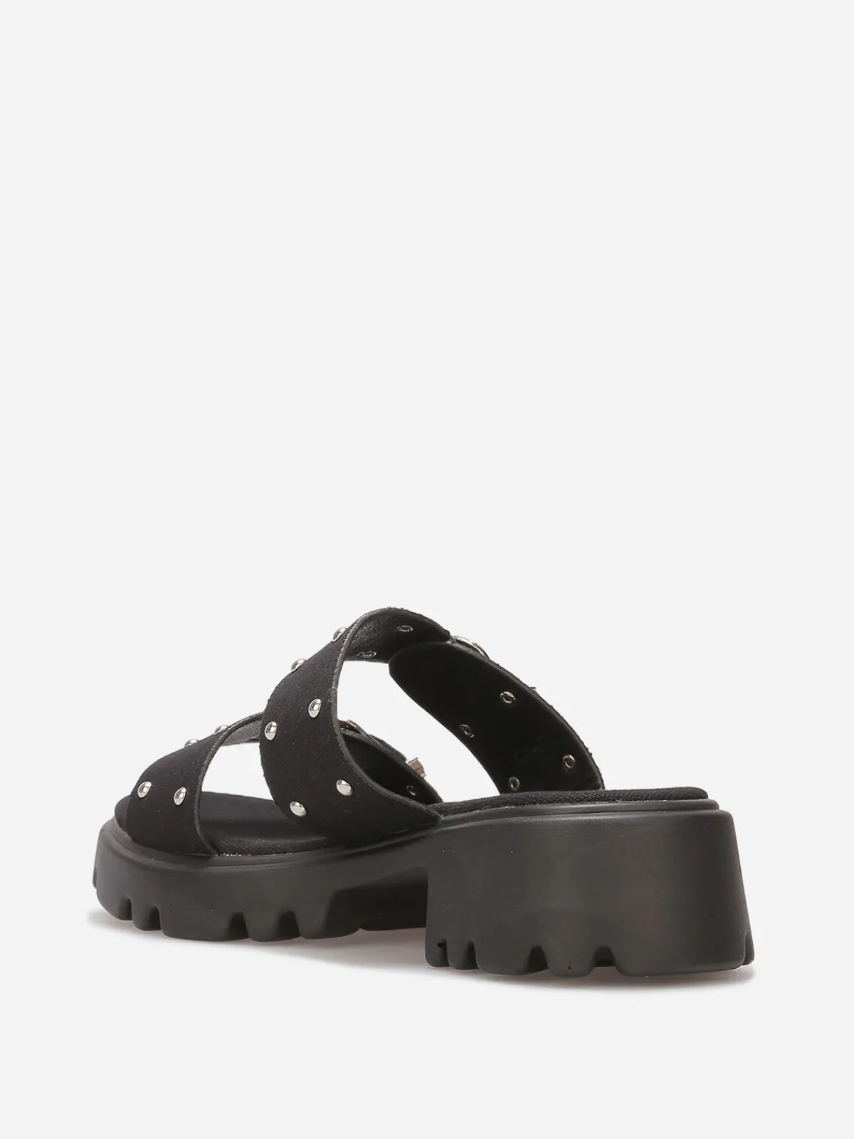 Sale La Modeuse Mules à boucles et clous argentés Noir