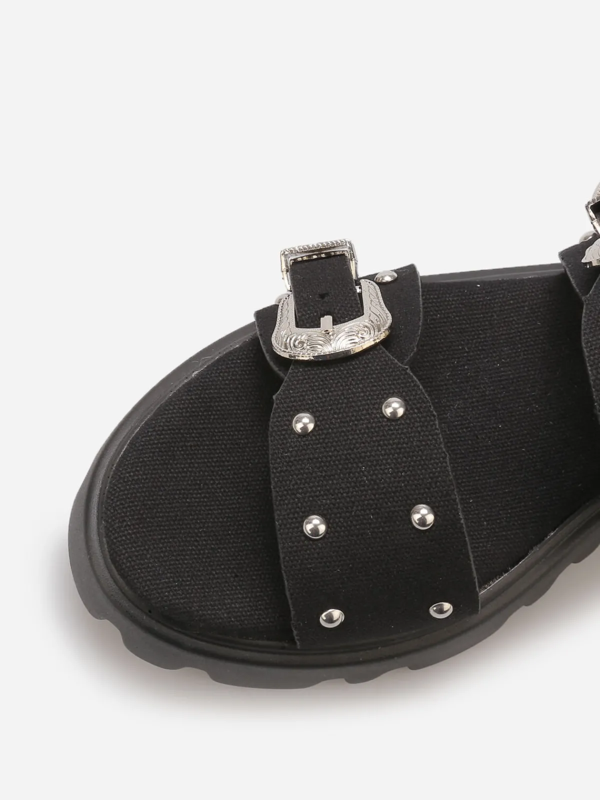 Sale La Modeuse Mules à boucles et clous argentés Noir