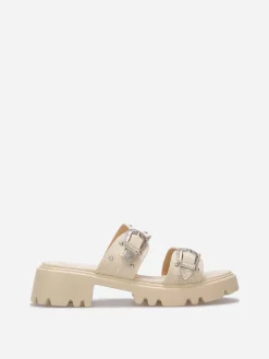 Best La Modeuse Mules à boucles et clous argentés Taupe
