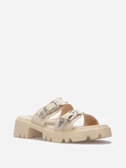 Best La Modeuse Mules à boucles et clous argentés Taupe