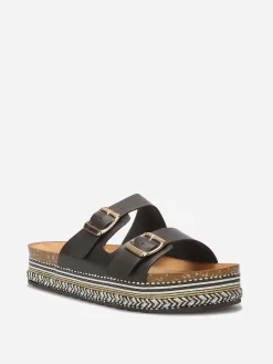 Sale La Modeuse Mules à boucles et plateforme ethnique Noir