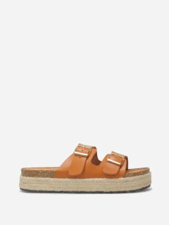Outlet La Modeuse Mules à boucles et plateforme Camel