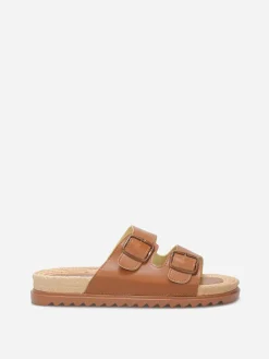 Sale La Modeuse Mules à boucles et semelle dentelée Camel