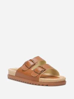 Sale La Modeuse Mules à boucles et semelle dentelée Camel