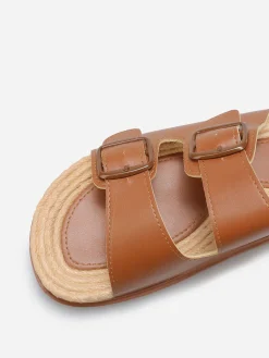 Sale La Modeuse Mules à boucles et semelle dentelée Camel