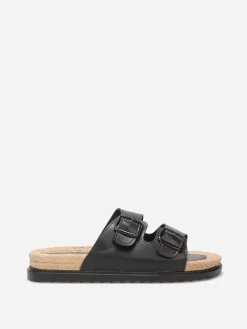Outlet La Modeuse Mules à boucles et semelle dentelée Noir