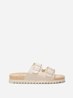 Outlet La Modeuse Mules à boucles et semelle dentelée Beige