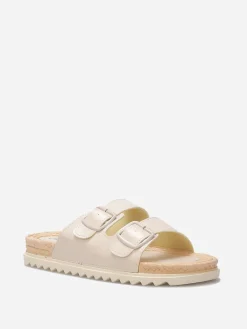 Outlet La Modeuse Mules à boucles et semelle dentelée Beige