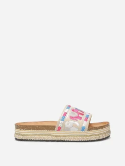 Online La Modeuse Mules à bride brodée et plateforme ethnique Beige