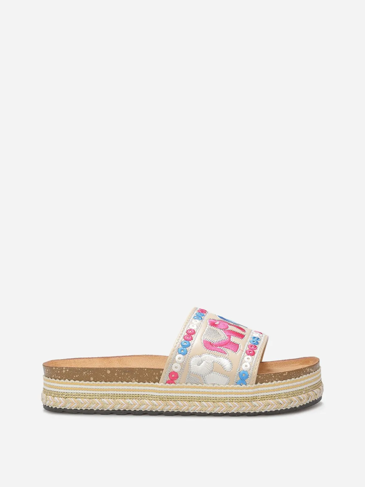 Online La Modeuse Mules à bride brodée et plateforme ethnique Beige