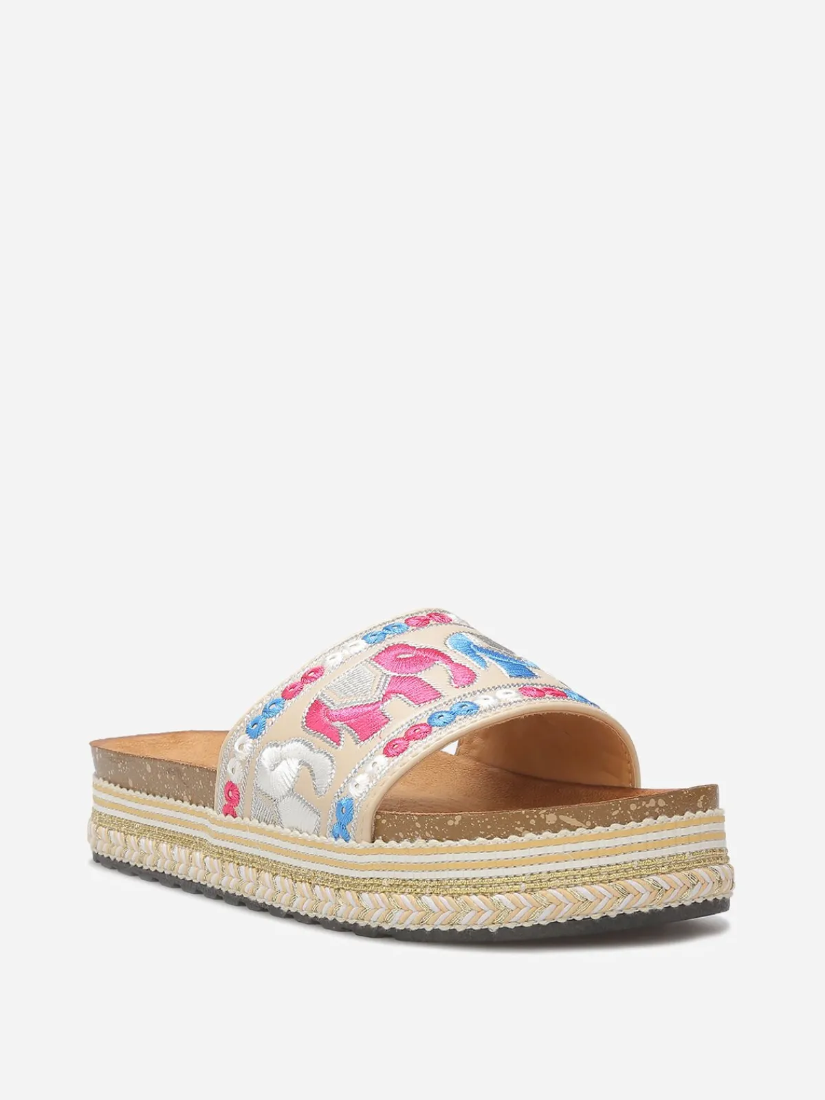 Online La Modeuse Mules à bride brodée et plateforme ethnique Beige
