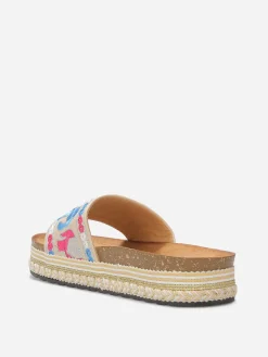 Online La Modeuse Mules à bride brodée et plateforme ethnique Beige