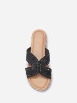 La Modeuse Mules à bride en cordage et strass Noir