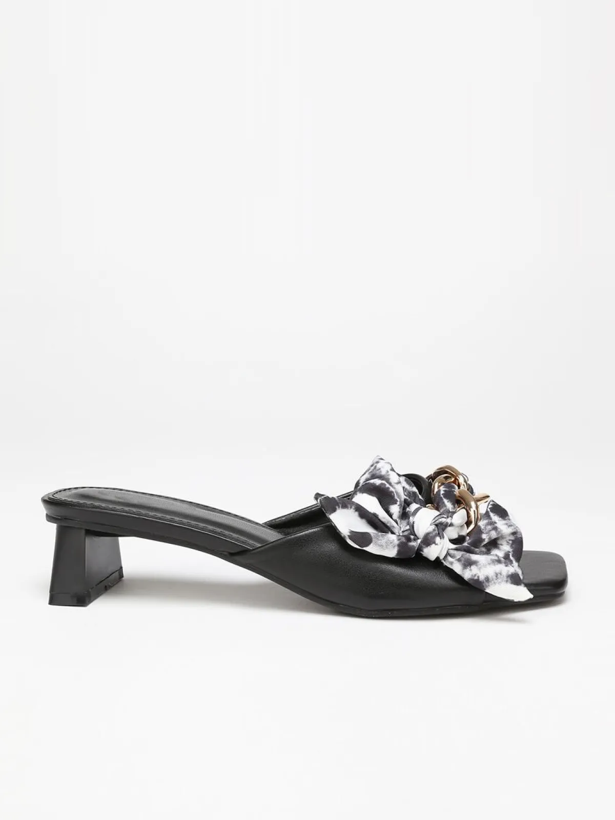 Discount La Modeuse Mules à bride ruban et chaîne Noir