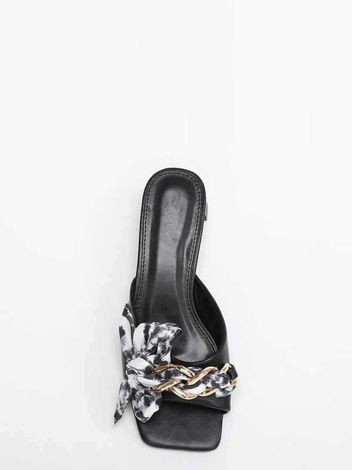 Discount La Modeuse Mules à bride ruban et chaîne Noir