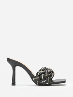 Hot La Modeuse Mules à bride tressée avec fins maillons Noir