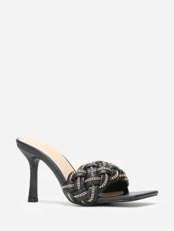 Hot La Modeuse Mules à bride tressée avec fins maillons Noir