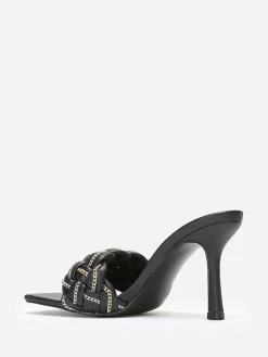 Hot La Modeuse Mules à bride tressée avec fins maillons Noir