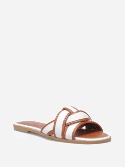 Outlet La Modeuse Mules à brides bi-matières entrecroisées Blanc