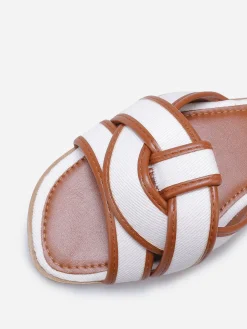 Outlet La Modeuse Mules à brides bi-matières entrecroisées Blanc