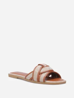 Best La Modeuse Mules à brides bi-matières entrecroisées Camel