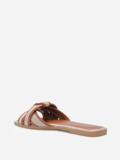Best La Modeuse Mules à brides bi-matières entrecroisées Camel
