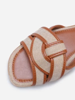 Best La Modeuse Mules à brides bi-matières entrecroisées Camel