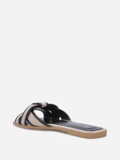 Outlet La Modeuse Mules à brides bi-matières entrecroisées Noir