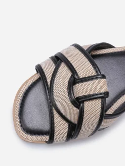 Outlet La Modeuse Mules à brides bi-matières entrecroisées Noir