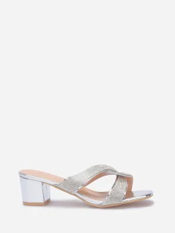 Best La Modeuse Mules à brides croisées et strass grandes tailles Argenté