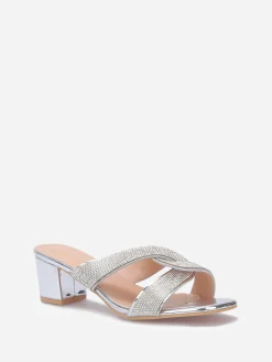 Best La Modeuse Mules à brides croisées et strass grandes tailles Argenté