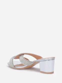Best La Modeuse Mules à brides croisées et strass grandes tailles Argenté