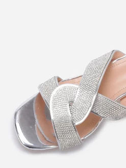Best La Modeuse Mules à brides croisées et strass grandes tailles Argenté