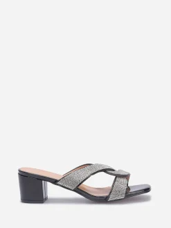 La Modeuse Mules à brides croisées et strass grandes tailles Noir