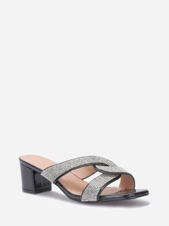 La Modeuse Mules à brides croisées et strass grandes tailles Noir