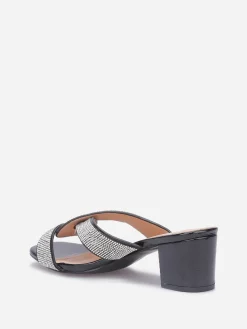 La Modeuse Mules à brides croisées et strass grandes tailles Noir